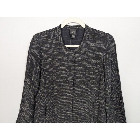 EILEEN FISHER PS Long Jacket Blazer Textured Knit Cotton Snap Button Up Classic - Picture 3 of 14